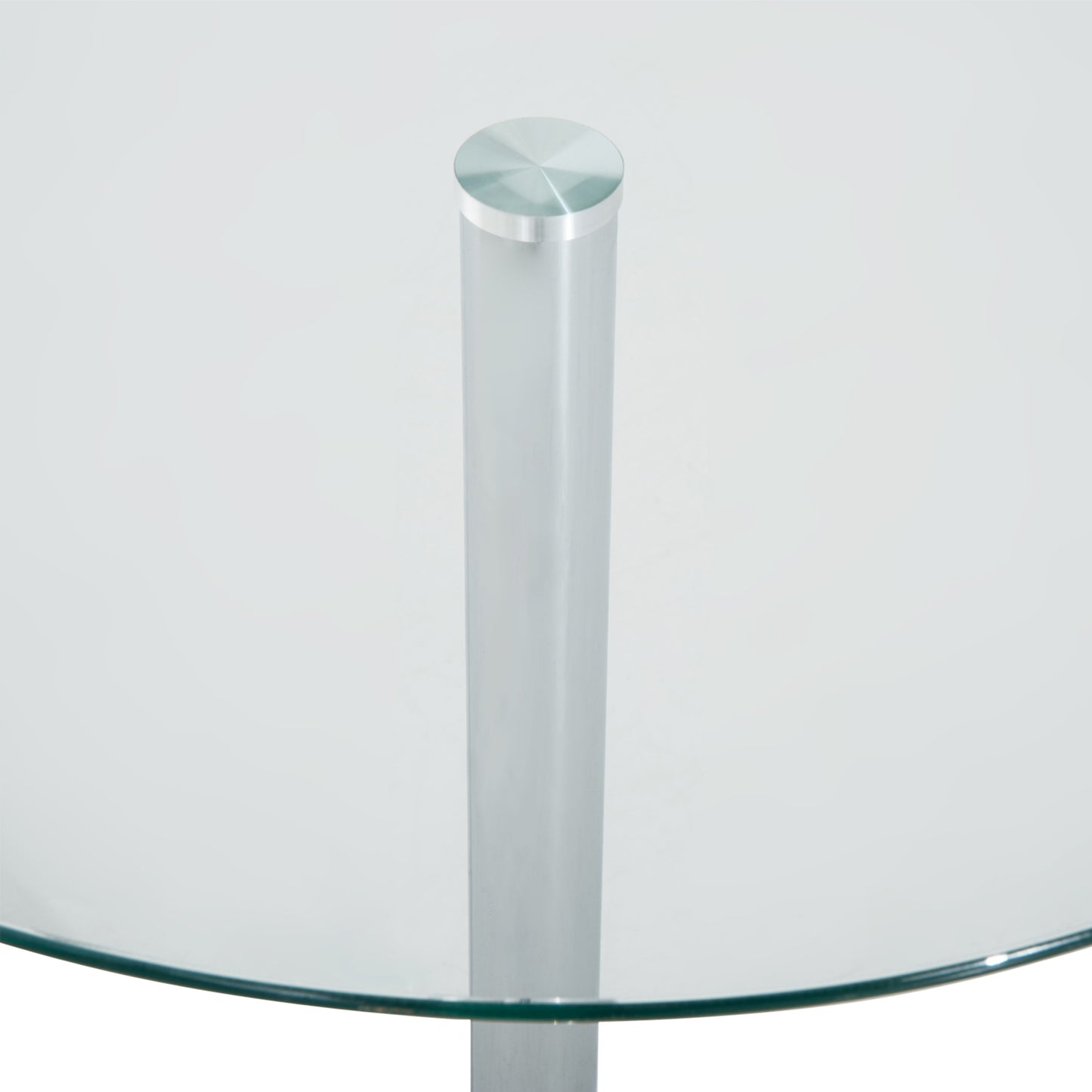 Round Dining Table, Modern Pub Table with Tempered Glass Top, Galvanized Metal Base, Small Dining Table, Silver