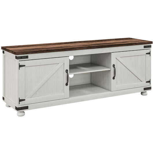 Farmhouse TV Stand with Barn Doors for 65" TV - Distressed White