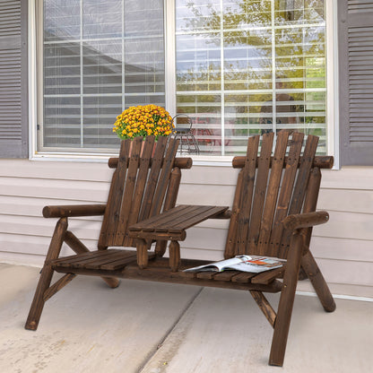 Carbonized Wood Adirondack Bench with Coffee Table