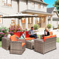 6 Pieces Wicker Patio Furniture Set with Cushions, 7-Seater Rattan Patio Sofa Set with Storage Table, Orange