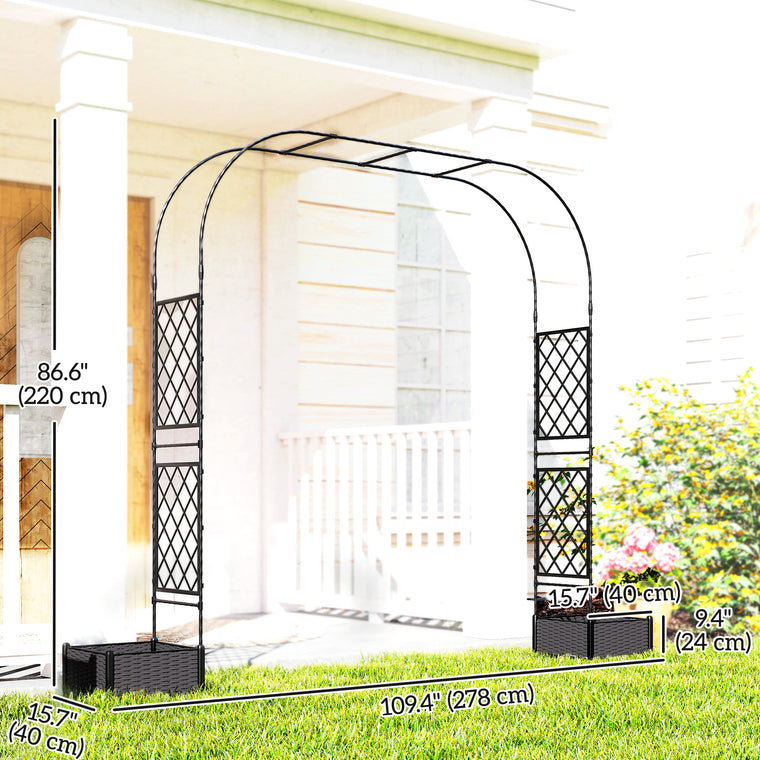 109.4" x 15.7" x 86.6" Black Garden Arch with Planter Boxes