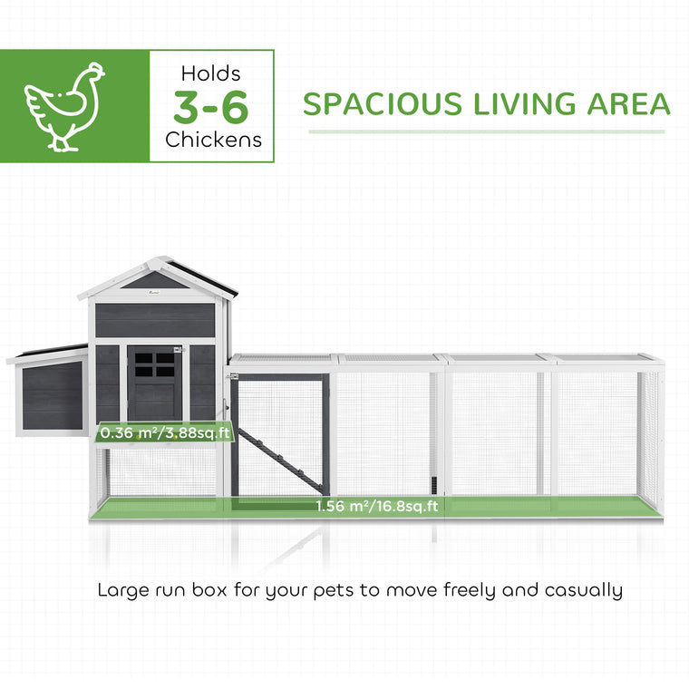 117" Grey Extra-Large Wooden Chicken Coop with Nesting Box