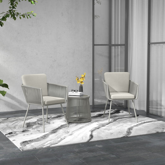 3 Piece Outdoor Patio Bistro Set, Wicker Rattan Furniture with Metal Legs for Garden, Backyard, Light Grey - Light Grey