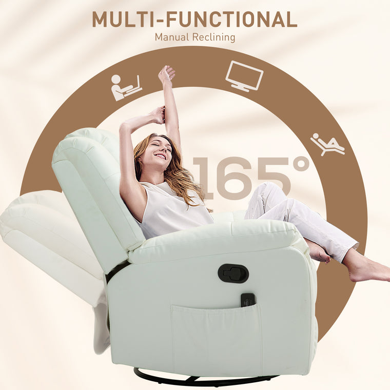 Vibration Massage Recliner with Swivel Rocking - Cream White