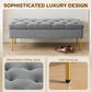 Upholstered Bedroom Bench with Gold Tone Metal Legs, Velvet Tufted and Thick Padding, Grey