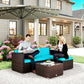 3 Pieces Patio Furniture Set with Cushions, Outdoor PE Rattan Wicker Conversation Corner Sofa Set, Light Green