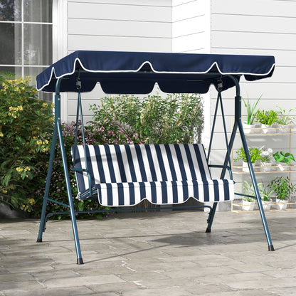 3-Seater Outdoor Porch Swing with Adjustable Canopy, Patio Swing Chair for Garden, Poolside, Backyard, Wine Red - Blue