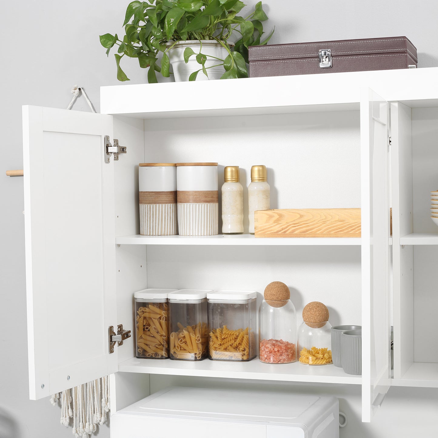 71" Kitchen Pantry Cabinet, Storage Buffet with Hutch, Adjustable Shelves, Cable Management for Kitchen, Living Room, High Gloss White