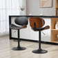 Bar Stools Set of 2, Modern PU Leather Adjustable Swivel Barstools with Curved Back, Footrest and Steel Base, Black