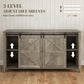 60" Buffet Cabinet, Farmhouse Sideboard with Sliding Barn Doors, Drawers and Adjustable Shelves, Distressed Light Grey