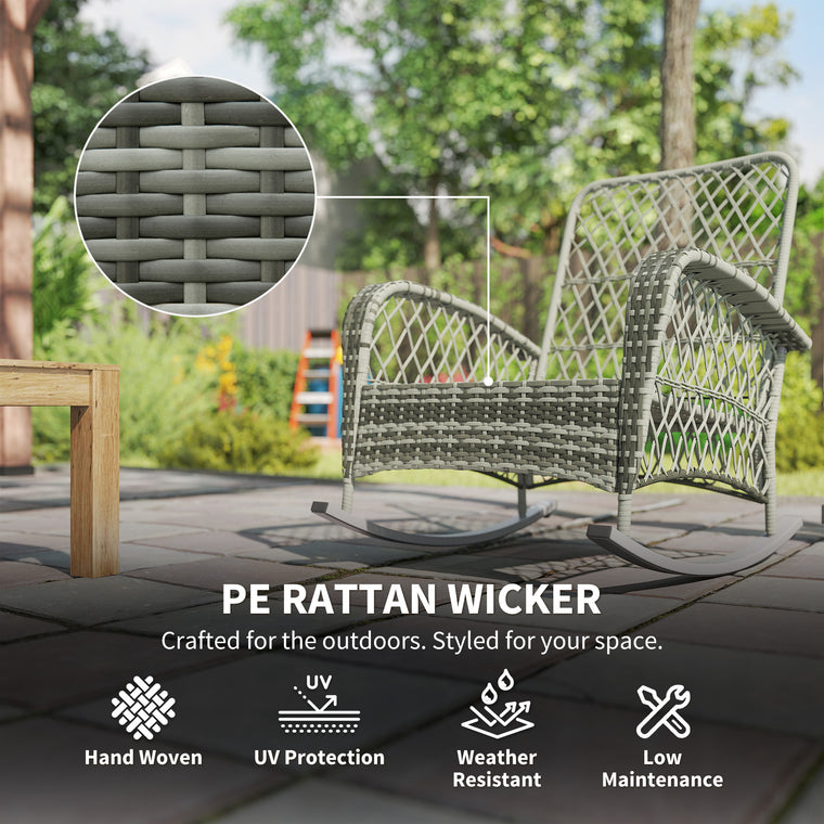 Khaki Wicker Rocking Chair with Thick Cushions