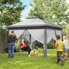 11' x 11' Grey Pop-Up Gazebo with Double Roof & Mesh Sidewalls