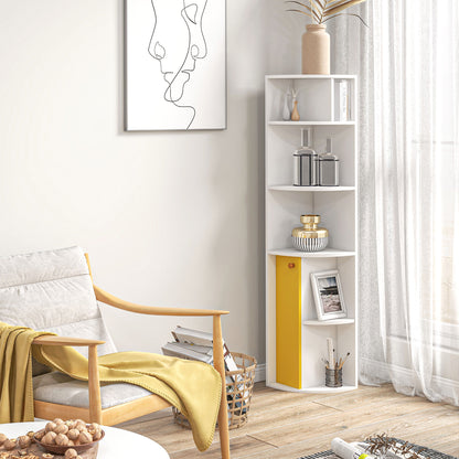 5-Tier Corner Bookcase with Cabinet
