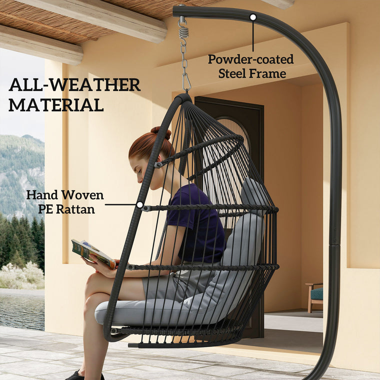 Foldable Wicker Egg Swing Chair with UV Cushion