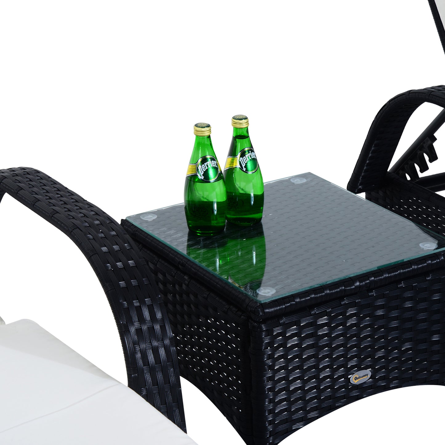 3 Pieces Wicker Patio Lounger Set with Table, Rattan Outdoor Lounge Chair Set with Cushions, Wheels, 5-Level Reclining Backrest, Headrest, Brown/Grey