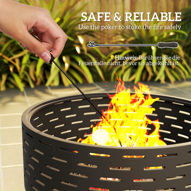 3-in-1 Stainless Steel Fire Pit with Wood-Effect Basket