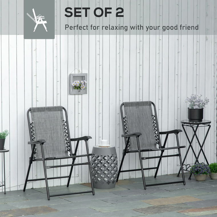 Set of 2 Grey Folding Patio Chairs with Armrests