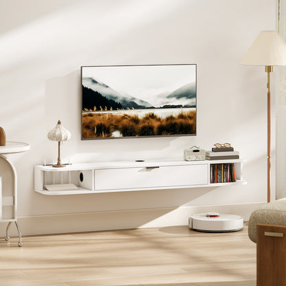 55" Floating TV Stand with Flip Drawer - White