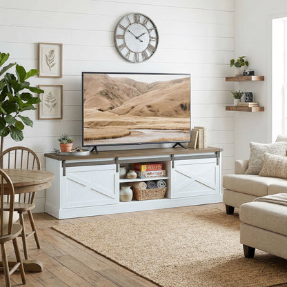 65" TV Stand with Sliding Barn Doors - White