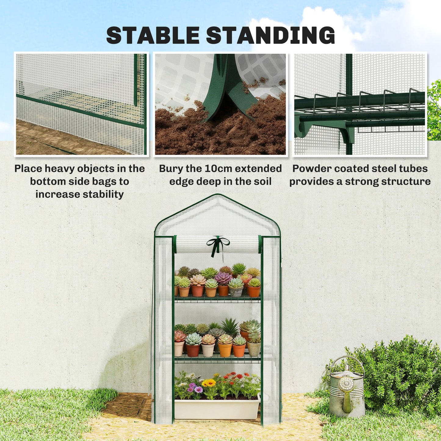 Mini Greenhouse with Screen Roof, Portable Small Greenhouse with Roll-Up Zipper Door
