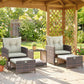 5 Piece Patio Furniture Set, Wicker Patio Chairs with Ottomans, 2-Tier Glass Coffee Table and Cushions, Brown/Dark Grey - Cream White