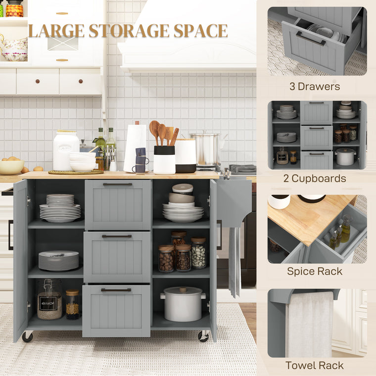 Rolling Kitchen Cart with Drop Leaf & 3 Drawers