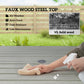Outdoor Dining Table for 4, Square Patio Table with Umbrella Hole, Shelf, Slatted Faux Wood Steel Top, Grey