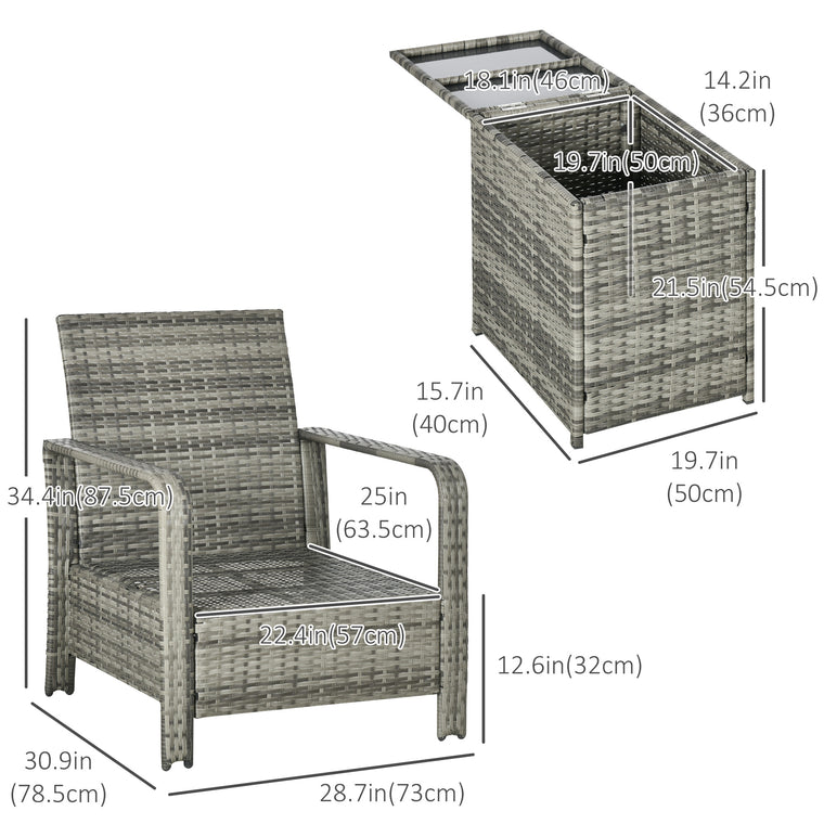 3-Piece Rattan Bistro Set with Storage Coffee Table - Beige
