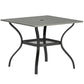 Outdoor Dining Table for 4, Square Patio Table with Umbrella Hole, Shelf, Slatted Faux Wood Steel Top, Grey