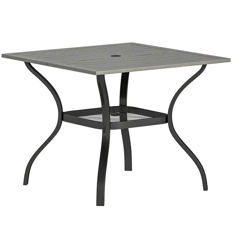 Square Dining Table for 4 with Umbrella Hole and Shelf