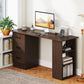 Computer Desk, 55" Writing Table with 3-Tier Shelves and 3 Reversible Drawers for Home Office, Bedroom, Walnut