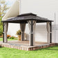 10' x 13' Hardtop Gazebo Canopy with UPF30+ Double Polycarbonate Roof, Aluminum Frame, Netting and Curtains, Beige