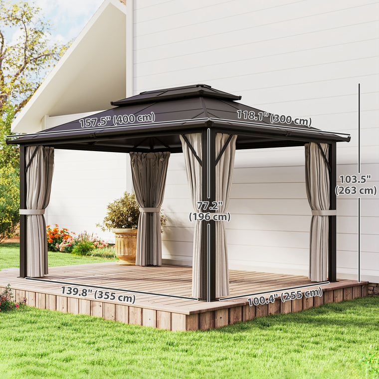 10' x 13' Beige Hardtop Gazebo with Double Polycarbonate Roof
