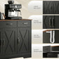 Sideboard Buffet Cabinet, 43" Farmhouse Kitchen Cabinet with 3 Barn Doors, 2 Drawers, 2 Adjustable Shelves, Black