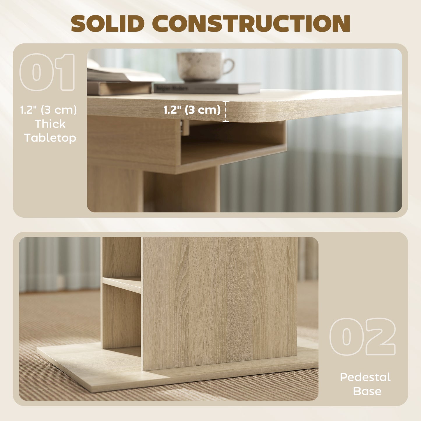 Extendable Dining Table for 4-6 People, 43.3"-51.2" Kitchen Table with 6 Open Shelves, Natural Wood