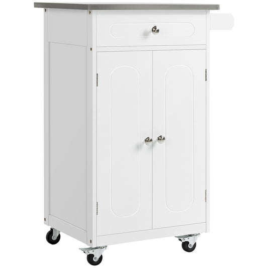 Small Kitchen Island Cart with Stainless Steel Top - White