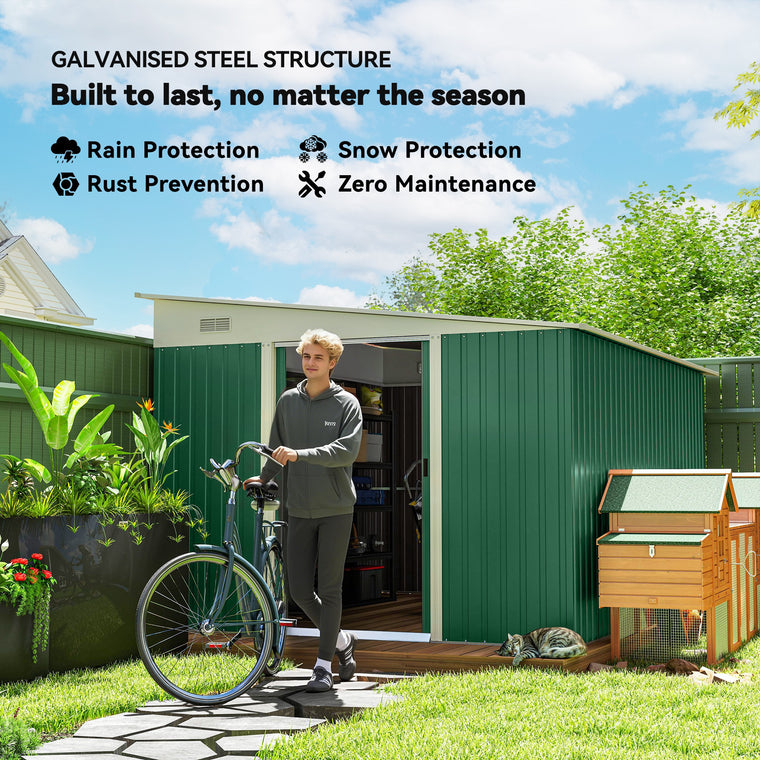 11' x 9' Metal Tool Shed with Double Sliding Doors and Air Vents