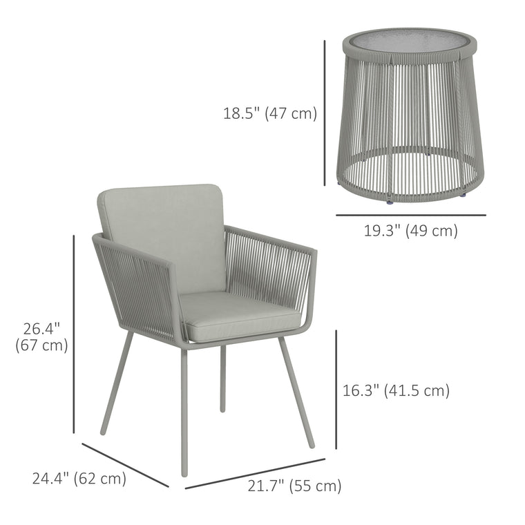 3-Piece Wicker Rattan Bistro Set with Metal Legs