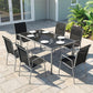 7 Piece Garden Dining Set, Garden Furniture Set with Rectangle Table and 6 Stackable Chairs - Silver