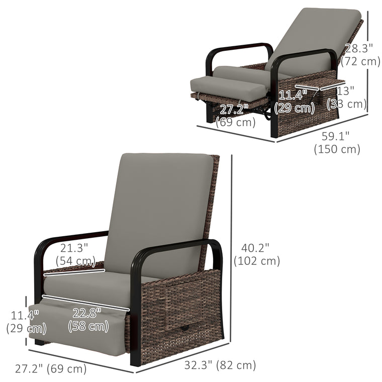 Wicker Recliner Chair with Footrest and Side Tray