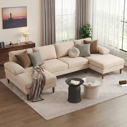 U-Shaped Sofa with Double Chaise & Wood Legs