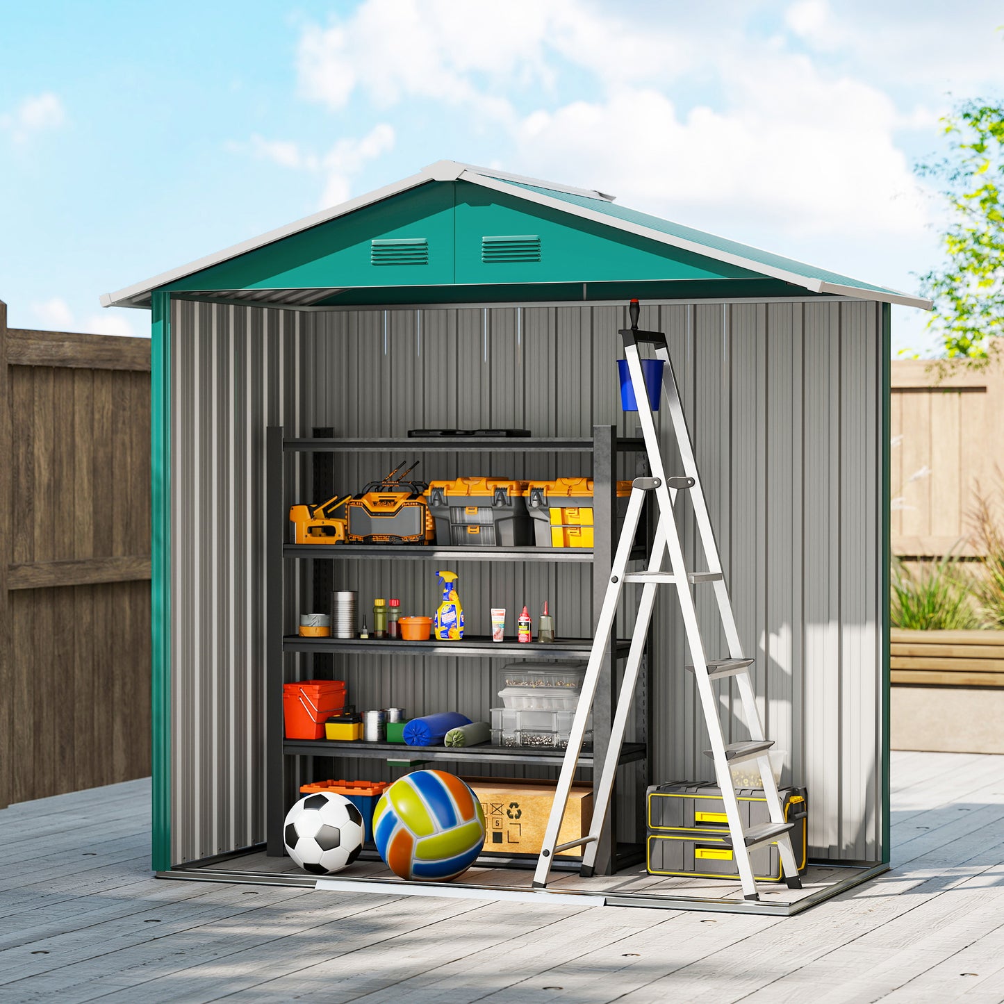 6.5x3.5ft Metal Garden Storage Shed for Outdoor Tool Storage with Double Sliding Doors and Vents, Green