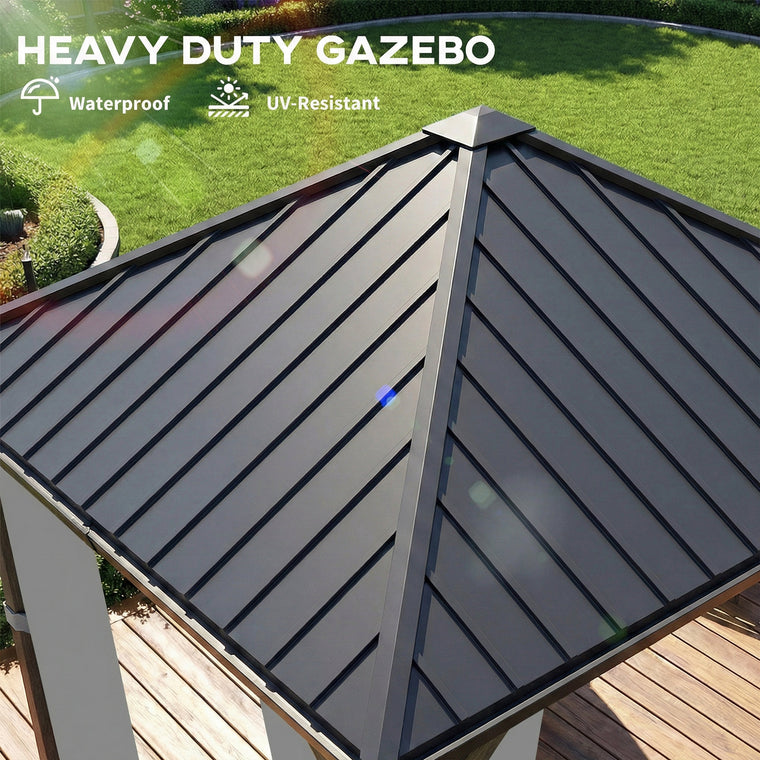 10' x 10' Hardtop Gazebo with Steel Roof & Curtains
