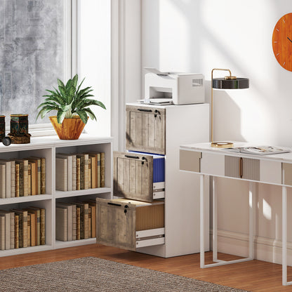 3-Drawer Farmhouse Filing Cabinet with Lock - White