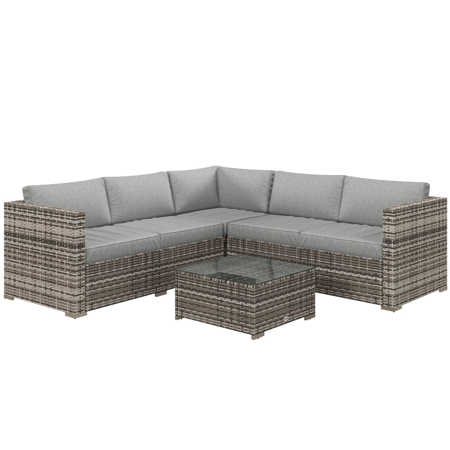 4 Pieces Rattan Wicker Outdoor Conversation Furniture Set w/ Corner Sofa Loveseats Coffee Table Cushions, Grey