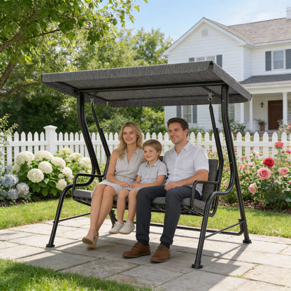 3-Person Porch Swing Bench with Adjustable Canopy