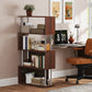 5-Tiers Geometric Wooden Bookcase S-Shaped Storage Bookshelf Display with Metal Frame for Living Room, Bedroom, Home Office, Walnut