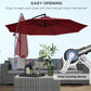 9.7ft Offset Patio Umbrella Garden Hanging Parasol Banana Cantilever Umbrella with Base, Crank, Wine Red