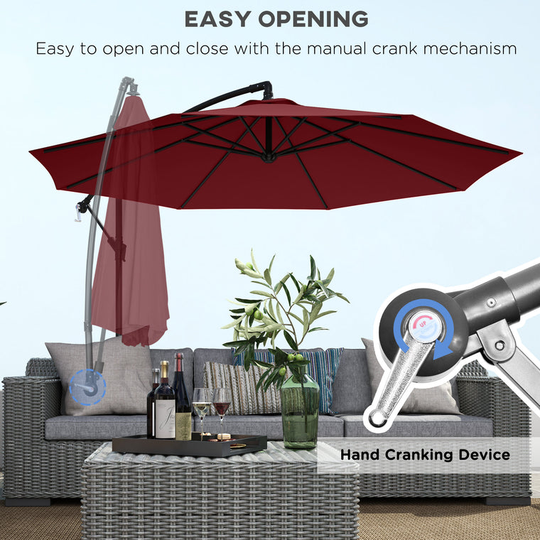 9.7ft Wine Red Banana Cantilever Umbrella with Crank