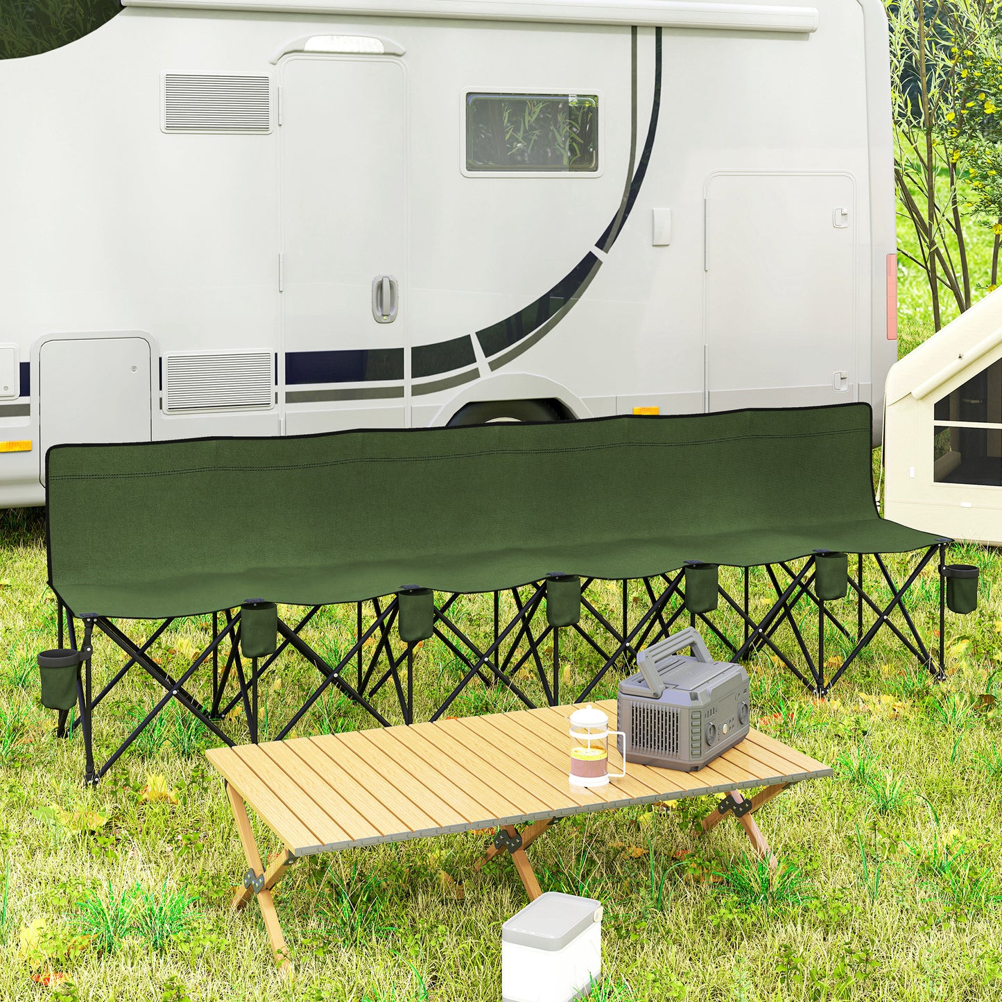 6 Seat Folding Camping Chair with Cup Holder and Carrying Case for Camping, Picnic, Sports Events, Dark Green